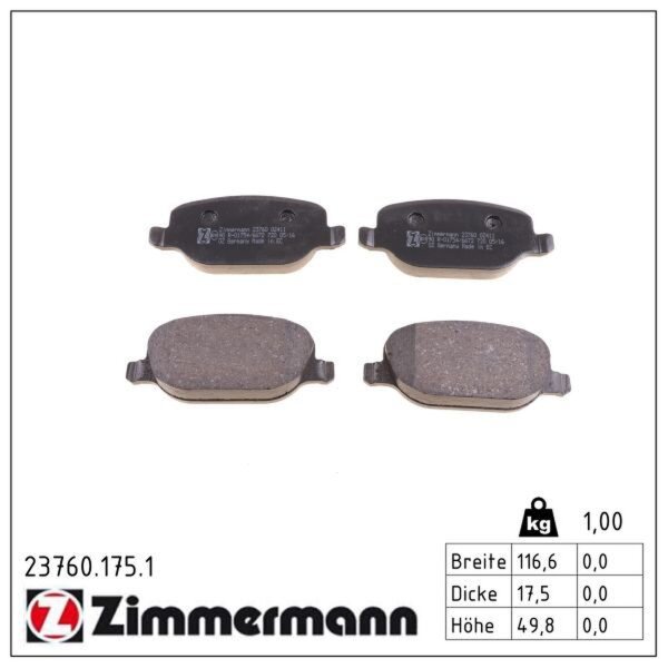 ZIMMERMANN 23760.175.1 Bremsbelagsatz, Scheibenbremse