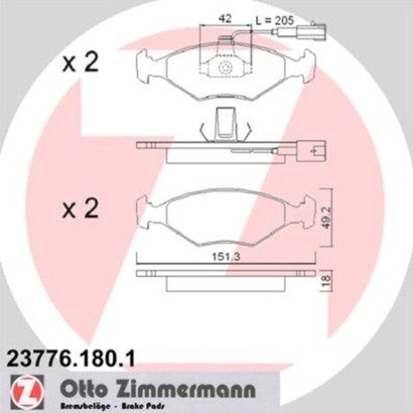 ZIMMERMANN 23776.180.1 Bremsbelagsatz, Scheibenbremse