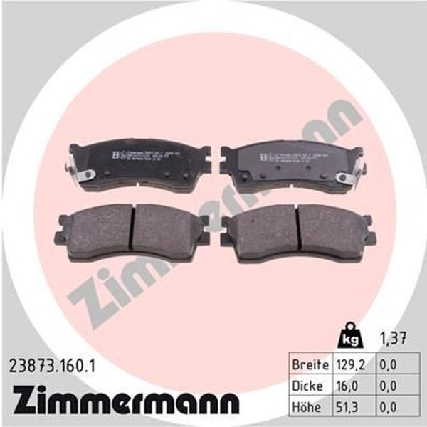 ZIMMERMANN 23873.160.1 Bremsbelagsatz, Scheibenbremse