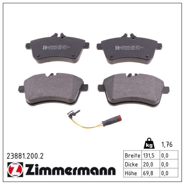 ZIMMERMANN 23881.200.2 Bremsbelagsatz, Scheibenbremse