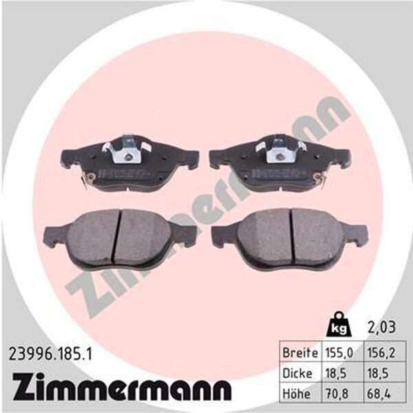 ZIMMERMANN 23996.185.1 Bremsbelagsatz, Scheibenbremse