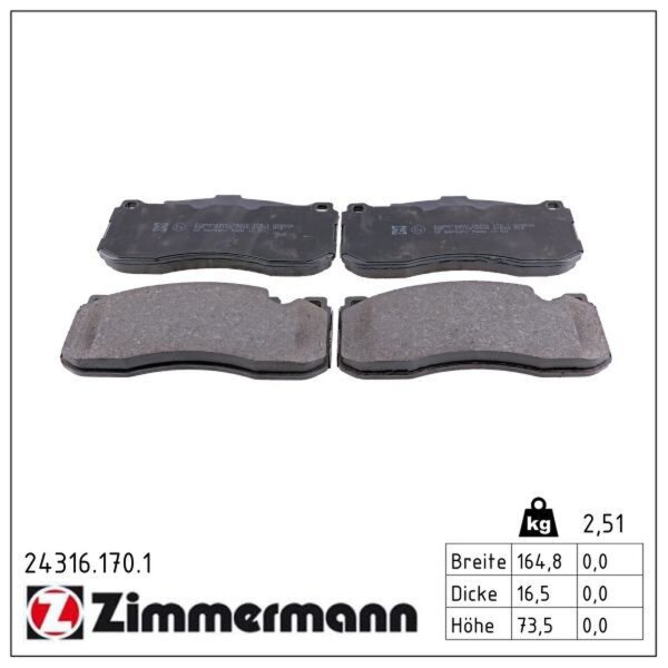 ZIMMERMANN 24316.170.1 Bremsbelagsatz, Scheibenbremse