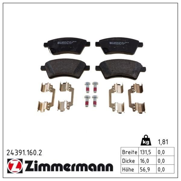 ZIMMERMANN 24391.160.2 Bremsbelagsatz, Scheibenbremse