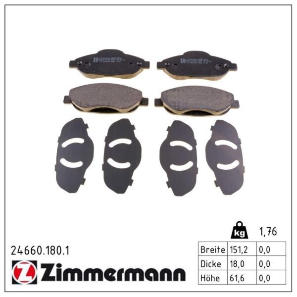 ZIMMERMANN 24660.180.1 Bremsbelagsatz, Scheibenbremse