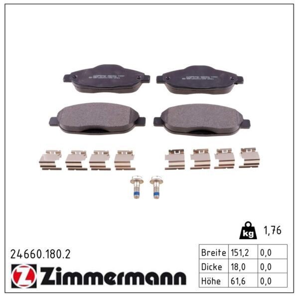 ZIMMERMANN 24660.180.2 Bremsbelagsatz, Scheibenbremse