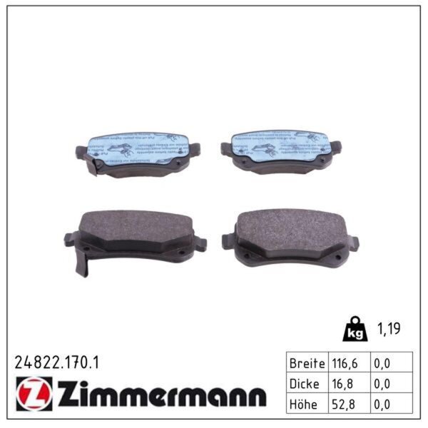 ZIMMERMANN 24822.170.1 Bremsbelagsatz, Scheibenbremse