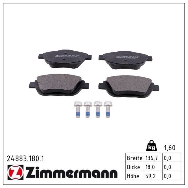 ZIMMERMANN 24883.180.1 Bremsbelagsatz, Scheibenbremse