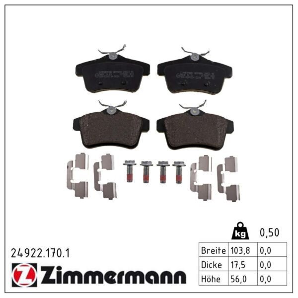 ZIMMERMANN 24922.170.1 Bremsbelagsatz, Scheibenbremse