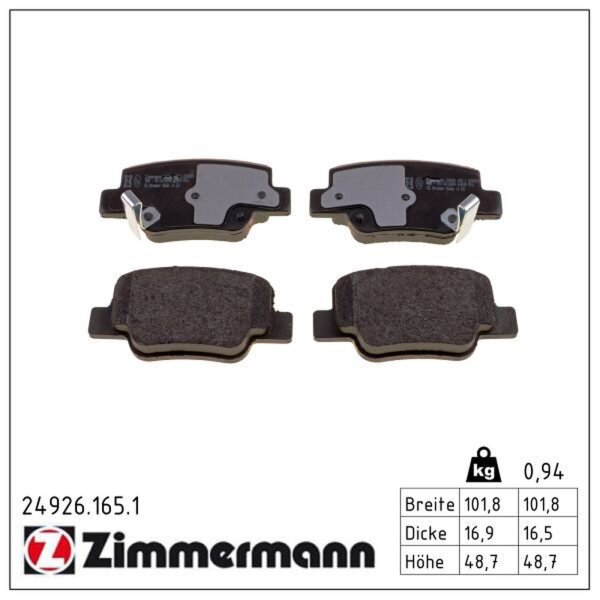 ZIMMERMANN 24926.165.1 Bremsbelagsatz, Scheibenbremse
