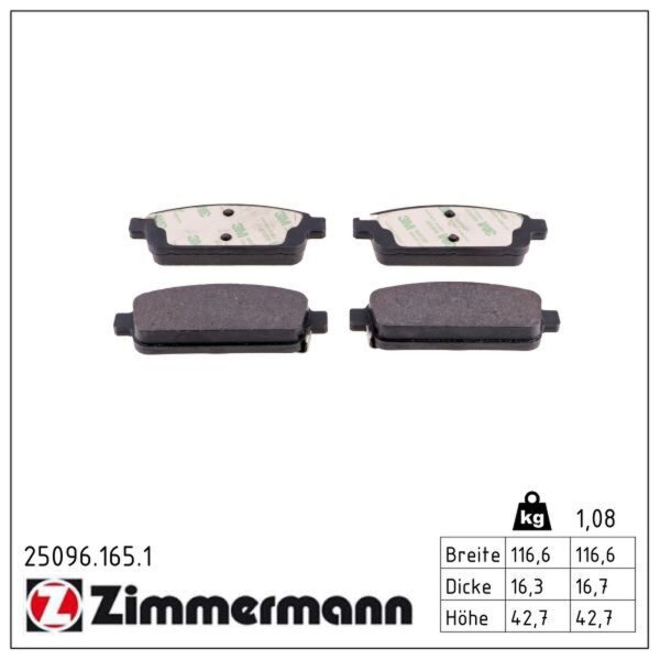 ZIMMERMANN 25096.165.1 Bremsbelagsatz, Scheibenbremse