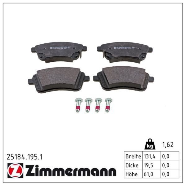 ZIMMERMANN 25184.195.1 Bremsbelagsatz, Scheibenbremse