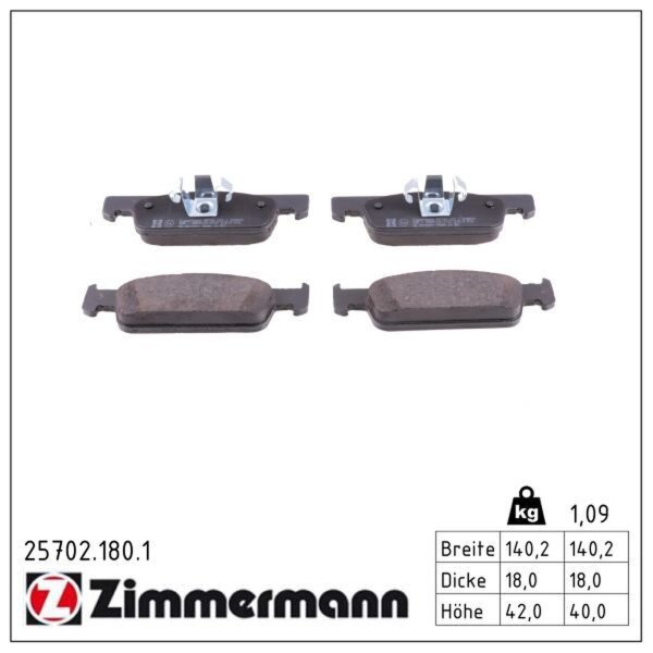 ZIMMERMANN 25702.180.1 Bremsbelagsatz, Scheibenbremse