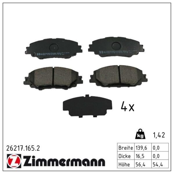 ZIMMERMANN 26217.165.2 Bremsbelagsatz, Scheibenbremse