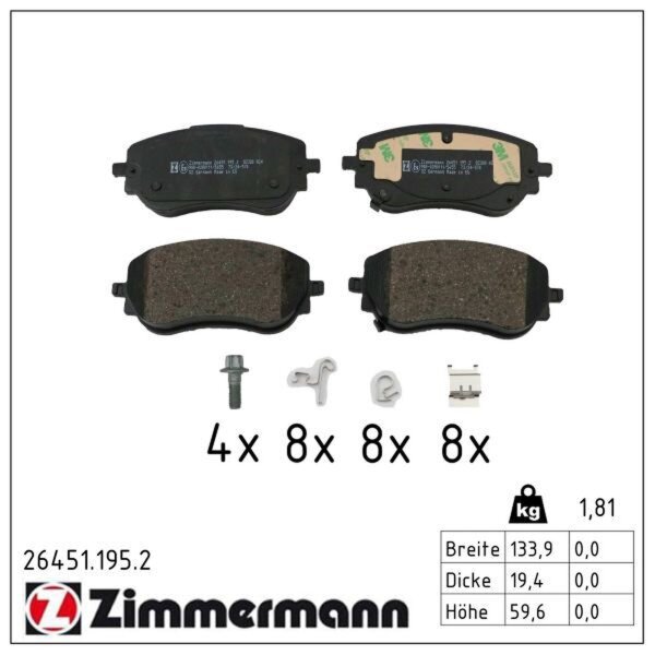 ZIMMERMANN 26451.195.2 Bremsbelagsatz, Scheibenbremse