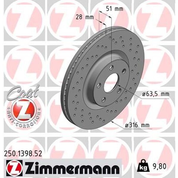 ZIMMERMANN 250.1398.52 Bremsscheibe