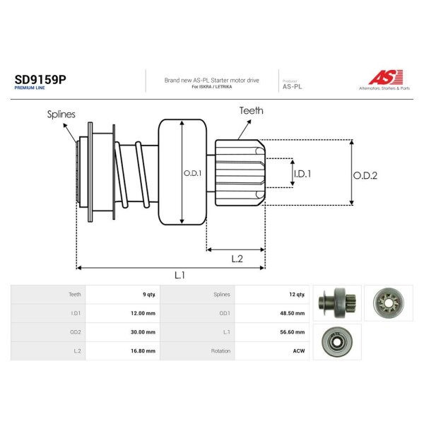 AS-PL SD9159P Freilaufgetriebe, Starter