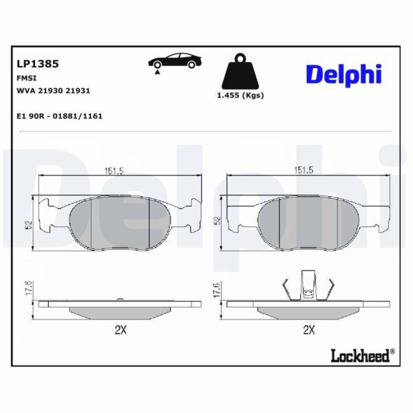 DELPHI LP1385 Bremsbelagsatz, Scheibenbremse