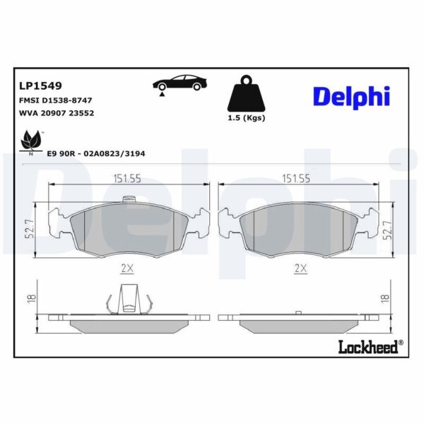 DELPHI LP1549 Bremsbelagsatz, Scheibenbremse