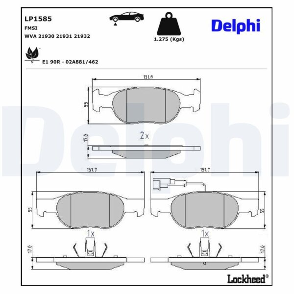 DELPHI LP1585 Bremsbelagsatz, Scheibenbremse