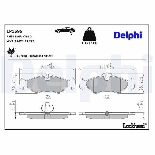 DELPHI LP1595 Bremsbelagsatz, Scheibenbremse