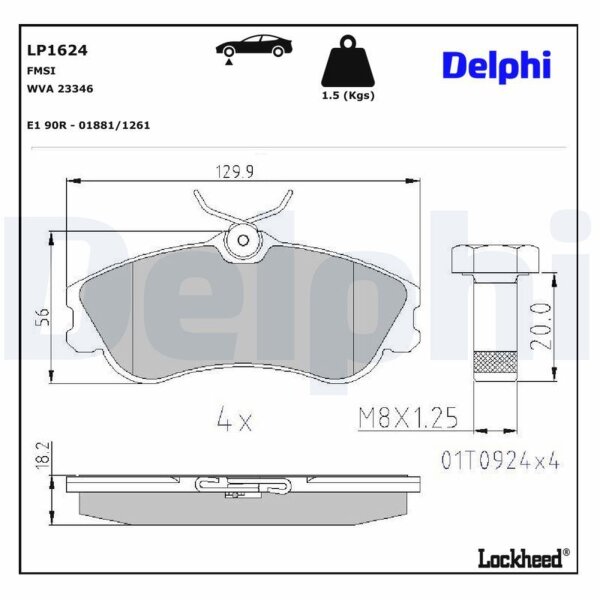 DELPHI LP1624 Bremsbelagsatz, Scheibenbremse
