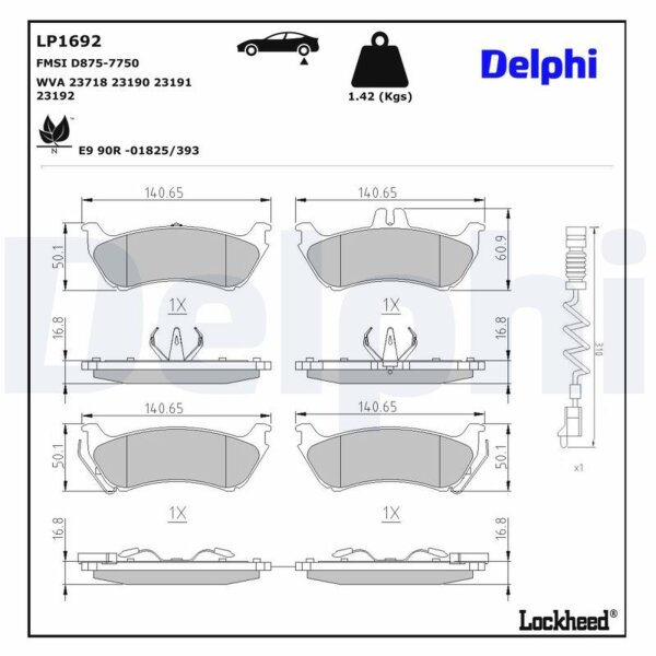DELPHI LP1692 Bremsbelagsatz, Scheibenbremse