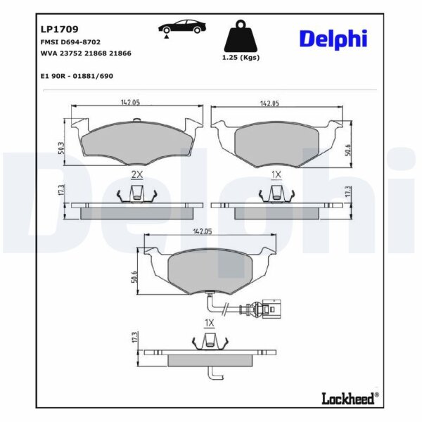 DELPHI LP1709 Bremsbelagsatz, Scheibenbremse