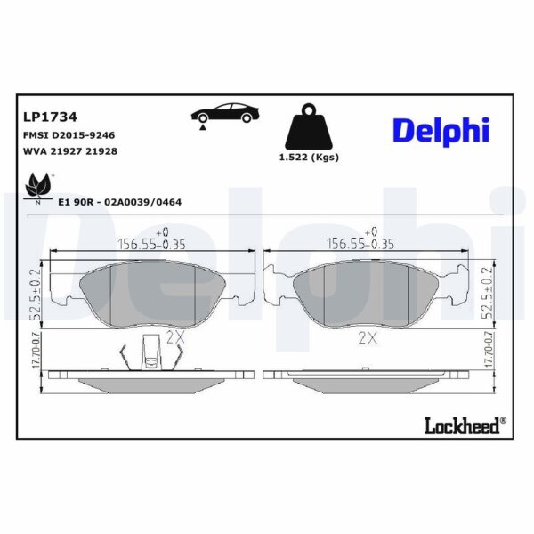 DELPHI LP1734 Bremsbelagsatz, Scheibenbremse