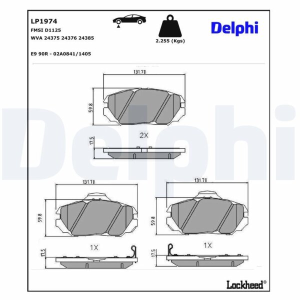 DELPHI LP1974 Bremsbelagsatz, Scheibenbremse
