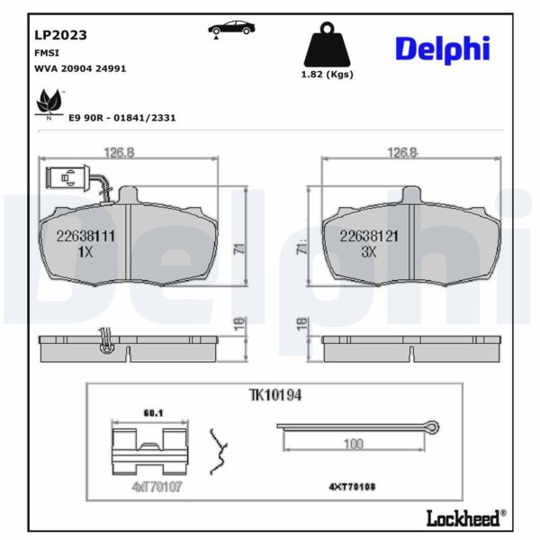 DELPHI LP2023 Bremsbelagsatz, Scheibenbremse