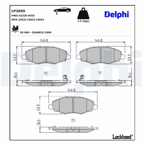 DELPHI LP2059 Bremsbelagsatz, Scheibenbremse
