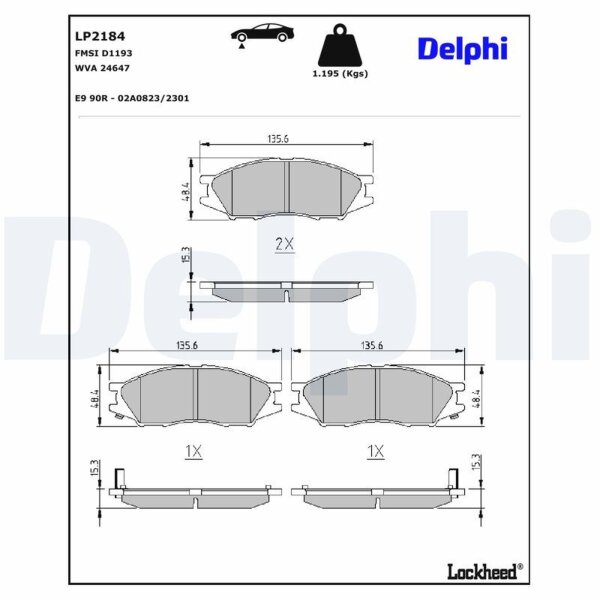 DELPHI LP2184 Bremsbelagsatz, Scheibenbremse