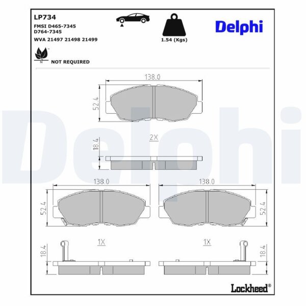 DELPHI LP734 Bremsbelagsatz, Scheibenbremse