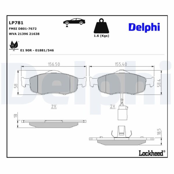 DELPHI LP781 Bremsbelagsatz, Scheibenbremse