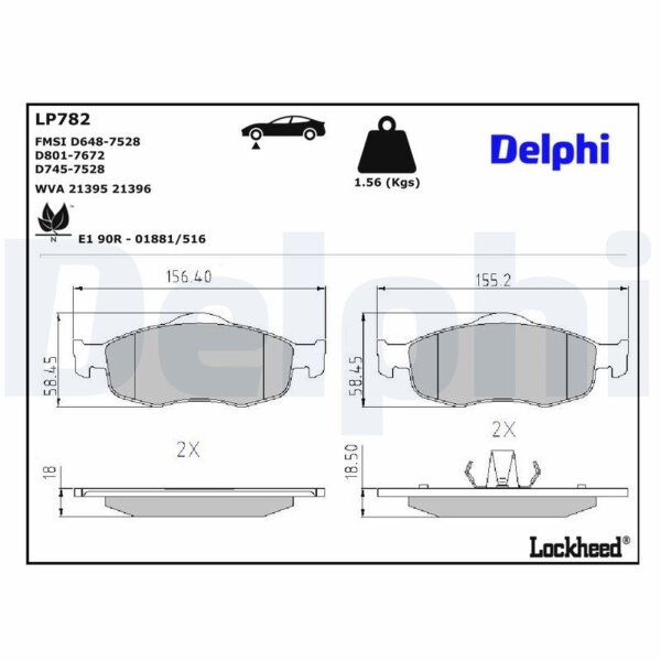 DELPHI LP782 Bremsbelagsatz, Scheibenbremse