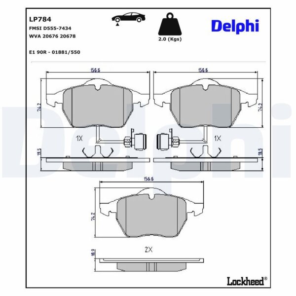DELPHI LP784 Bremsbelagsatz, Scheibenbremse