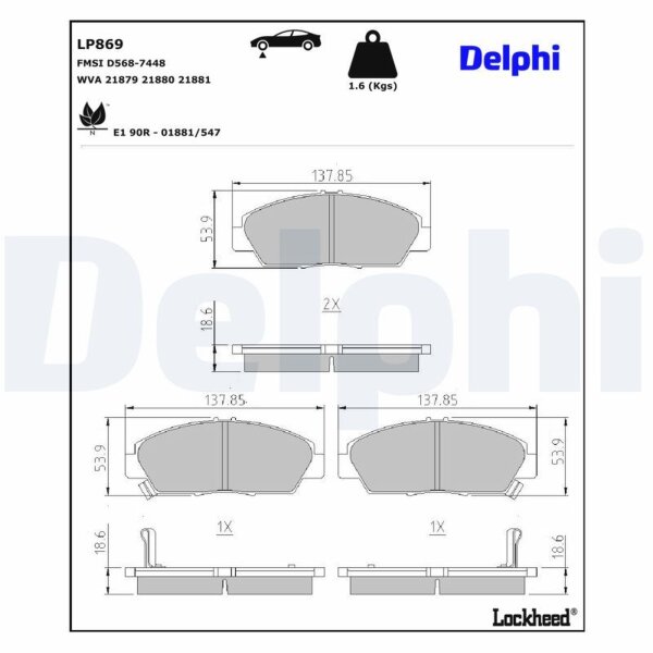 DELPHI LP869 Bremsbelagsatz, Scheibenbremse