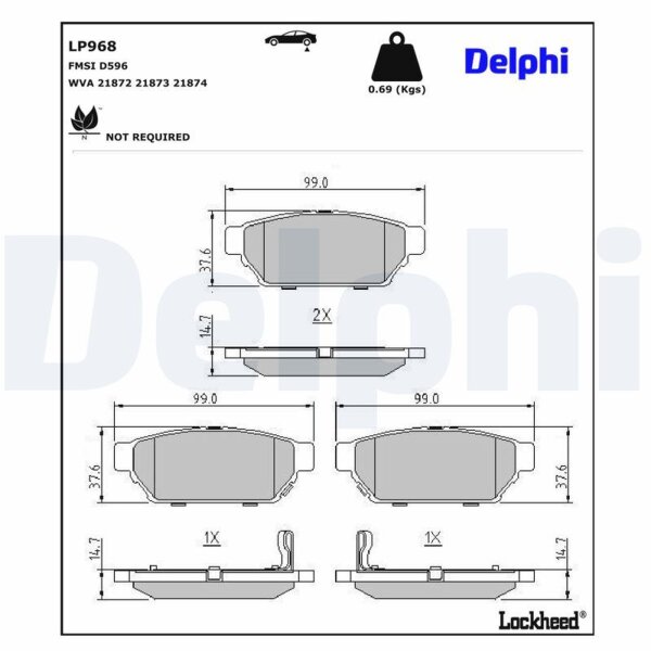 DELPHI LP968 Bremsbelagsatz, Scheibenbremse