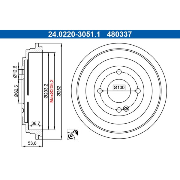 ATE 24.0220-3051.1 Bremstrommel