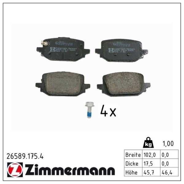 ZIMMERMANN 26589.175.4 Bremsbelagsatz, Scheibenbremse