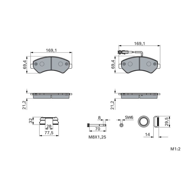 BOSCH 0 986 460 239 Bremsbelagsatz, Scheibenbremse