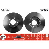 Bremsscheibe TRW DF4384 Vorderachse 278mm belüftet...