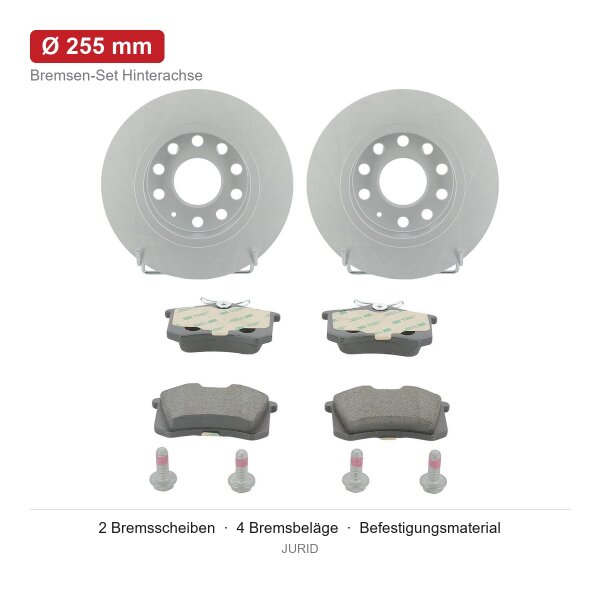JURID Bremsscheiben Ø255 mm + Bremsbeläge hinten für SEAT LEON 1P1 1.4 1.6 1.8 1.9 2.0 TDI
