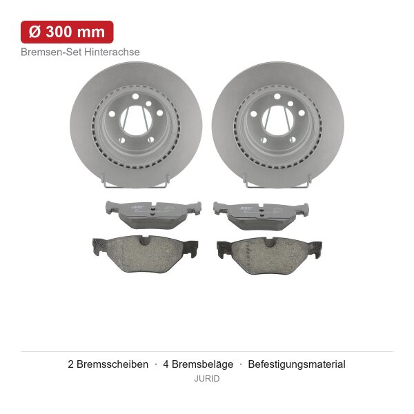 JURID Bremsscheiben Ø300 mm + Bremsbeläge hinten für BMW 3 E90 320 i 2004-2007
