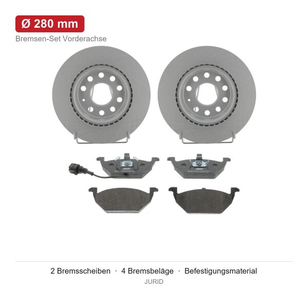 JURID Bremsscheiben Ø280 mm + Bremsbeläge vorne für SEAT LEON 1P1 1.4 1.9 2.0 TDI