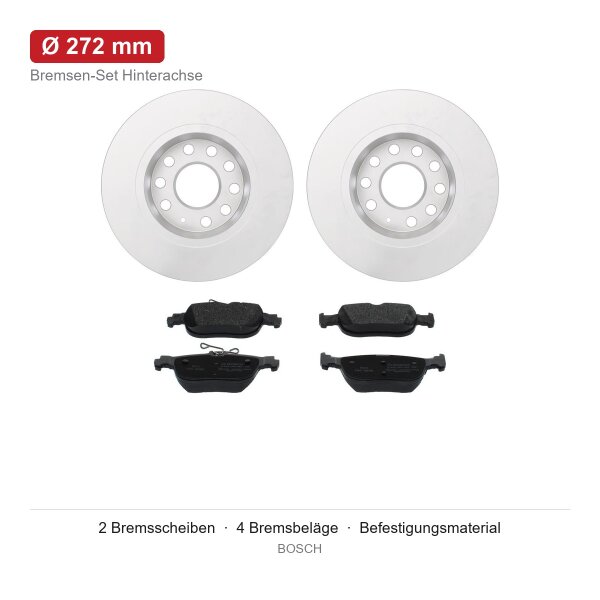 BOSCH Bremsscheiben Ø272 mm + Bremsbeläge hinten für FORD TRANSIT CONNECT V761 Kasten/Großraumlimousine SKN EcoBlue 2024-heute