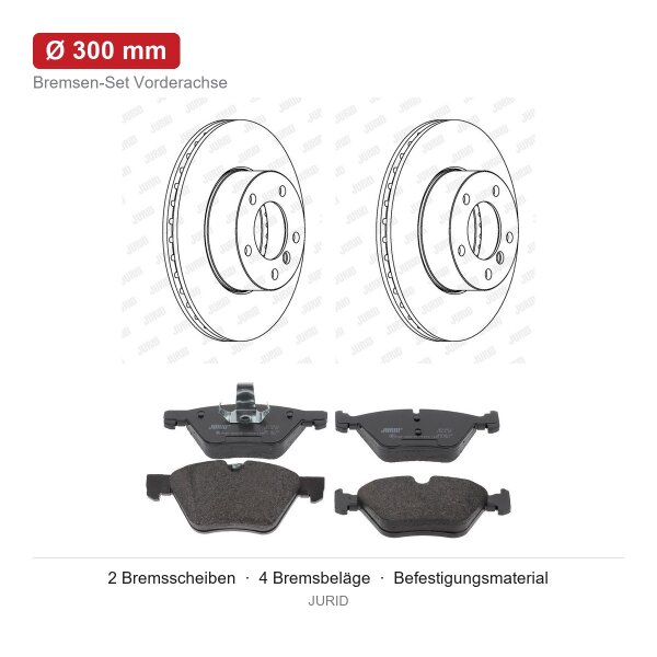 JURID Bremsscheiben Ø300 mm + Bremsbeläge vorne für BMW 3 E90 320 i 2007-2011
