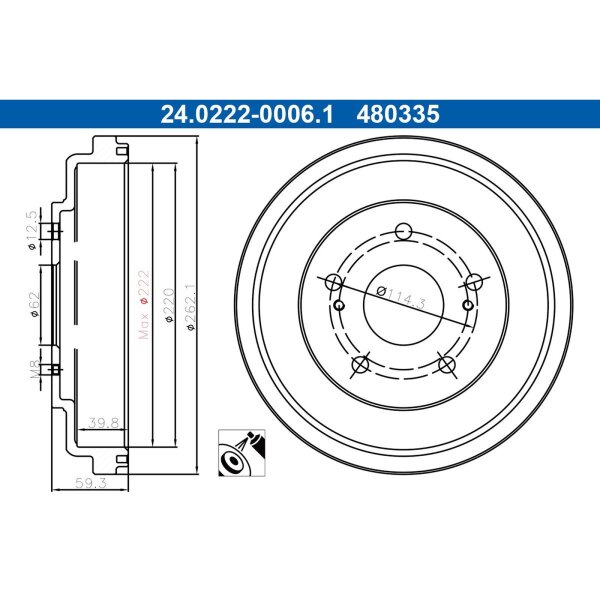 ATE 24.0222-0006.1 Bremstrommel
