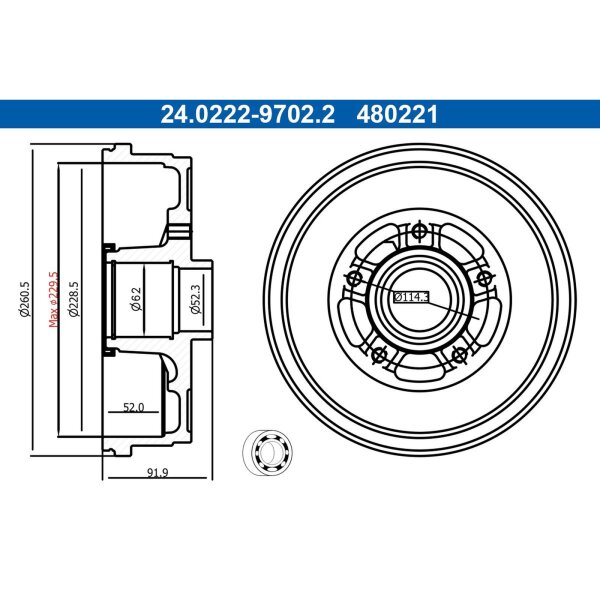 ATE 24.0222-9702.2 Bremstrommel